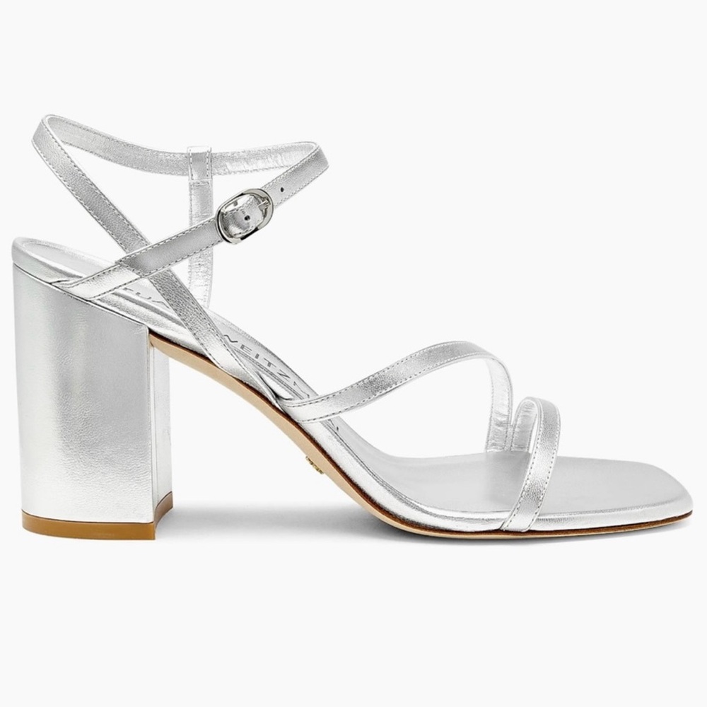 Stuart Weitzman Women’s Oasis 85mm Metallic Silver Heel Sandals Size 8